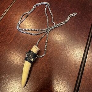 Handmade Antler Pendant Necklace with Black Leather Wrap / Sterling Silver Chain